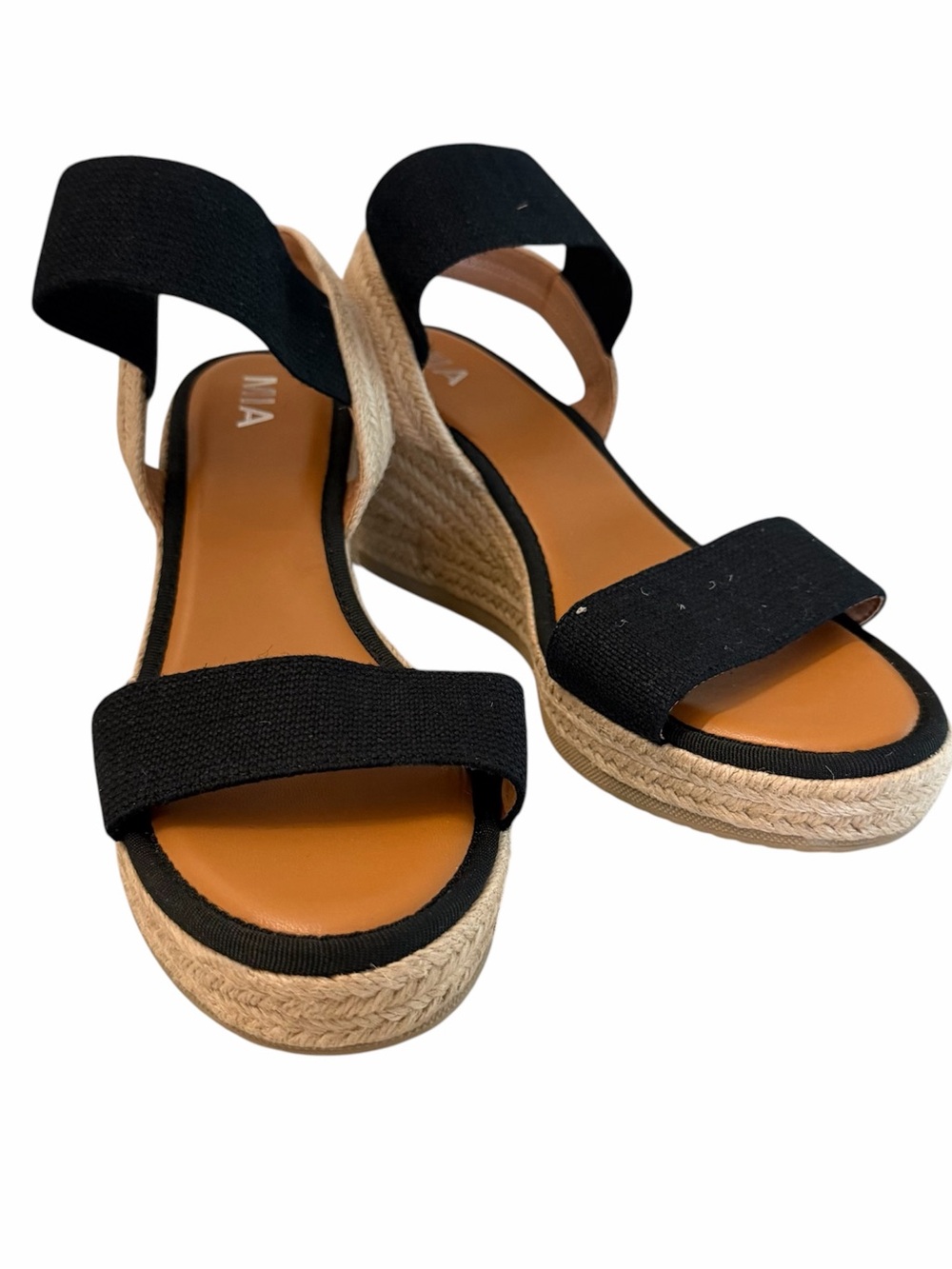 MIA Women’s Brittni Black & Tan Espadrille Wedge Sandals Sz 11 NWOT